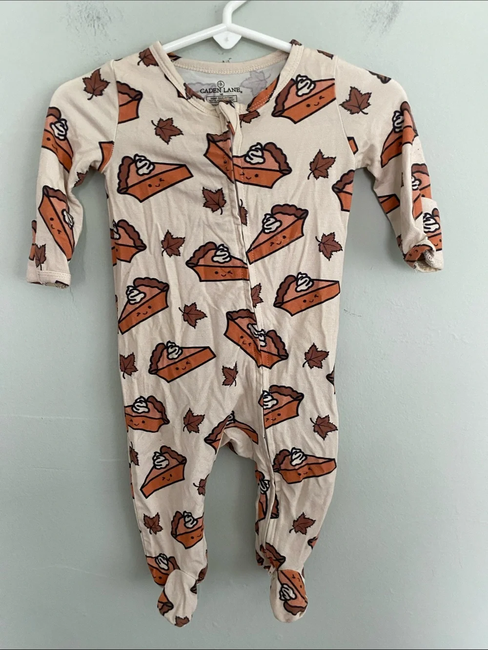 Caden Lane Cream and Orange Pumpkin Pie Print Newborn Footie Pajamas